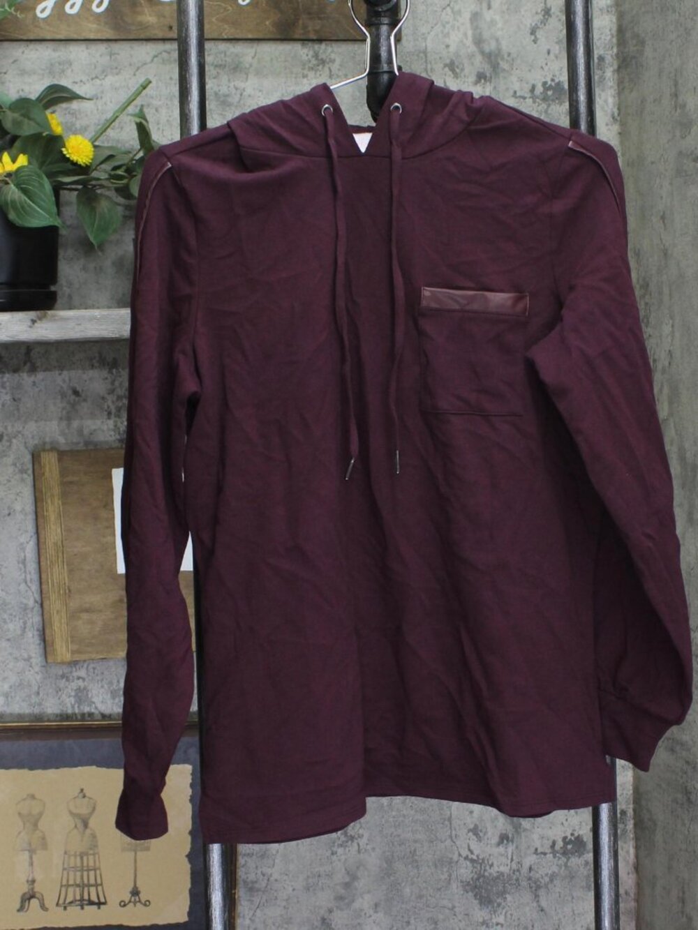 Red Belle By Kim Gravel Just A Touch Faux Leather Trim Hoodie Xs Sz XS